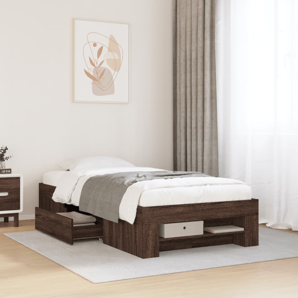 barna tölgy színű szerelt fa ágykeret matrac nélkül 100x200 cm