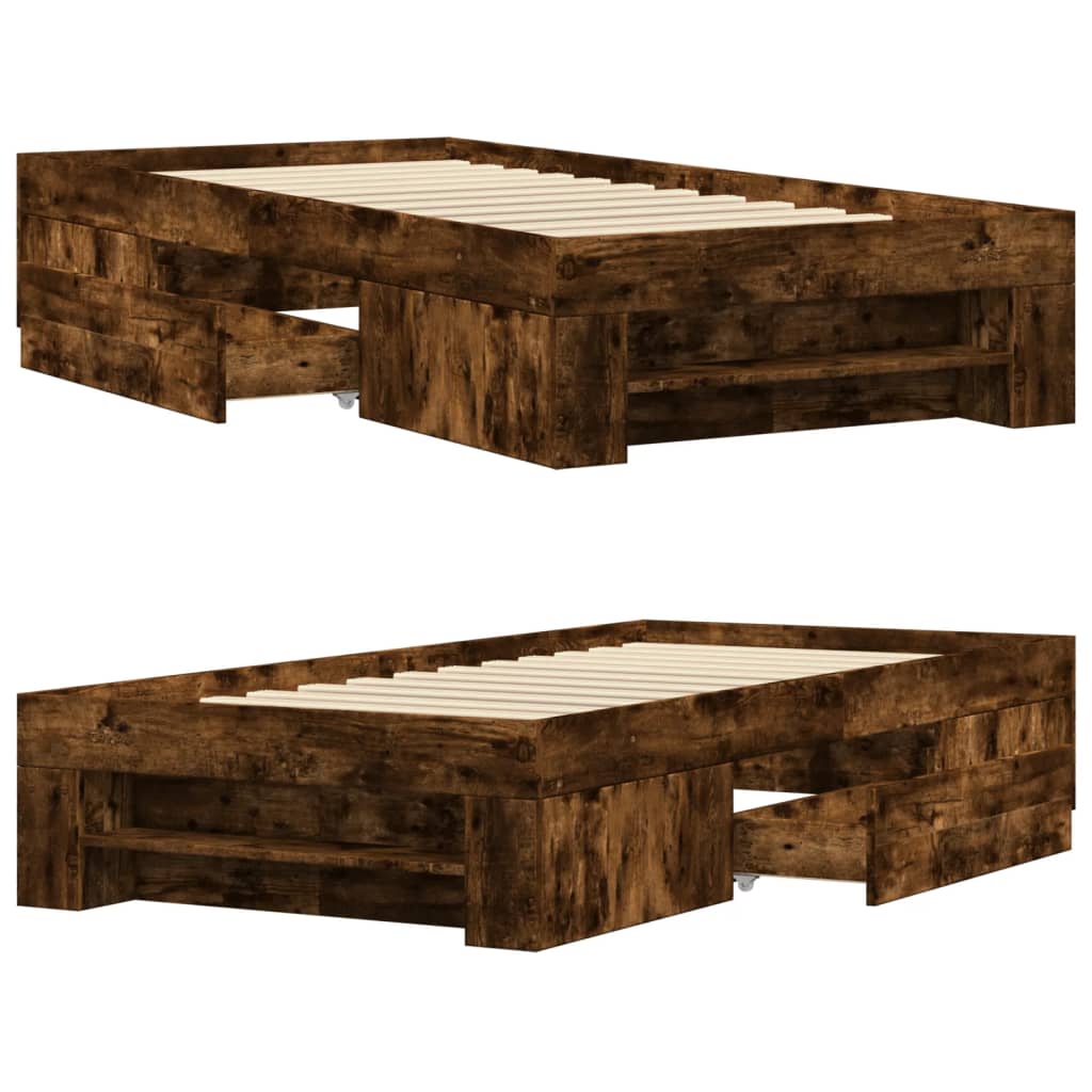 füstös tölgy színű szerelt fa ágykeret matrac nélkül 90x200 cm