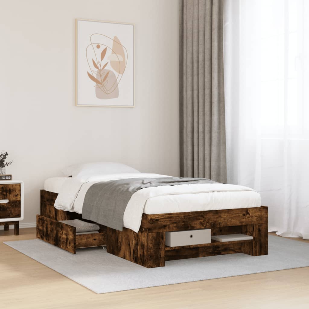 füstös tölgy színű szerelt fa ágykeret matrac nélkül 90x200 cm