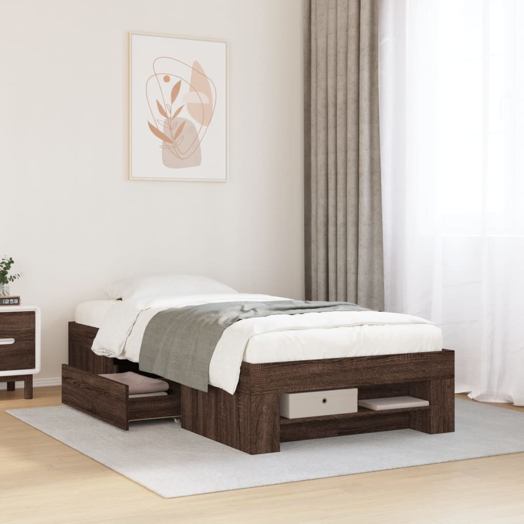 barna tölgy színű szerelt fa ágykeret matrac nélkül 90x200 cm