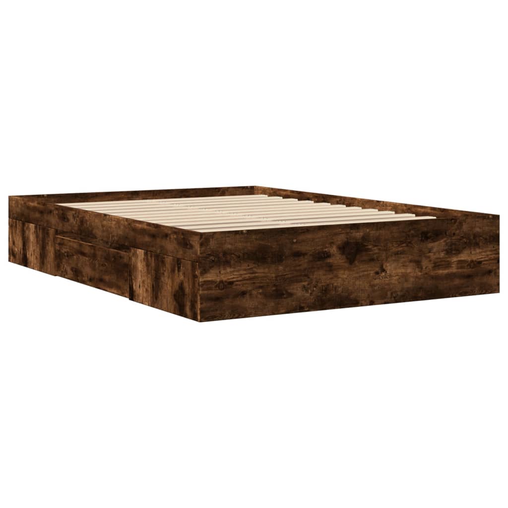 füstös tölgy színű szerelt fa ágykeret matrac nélkül 140x190 cm