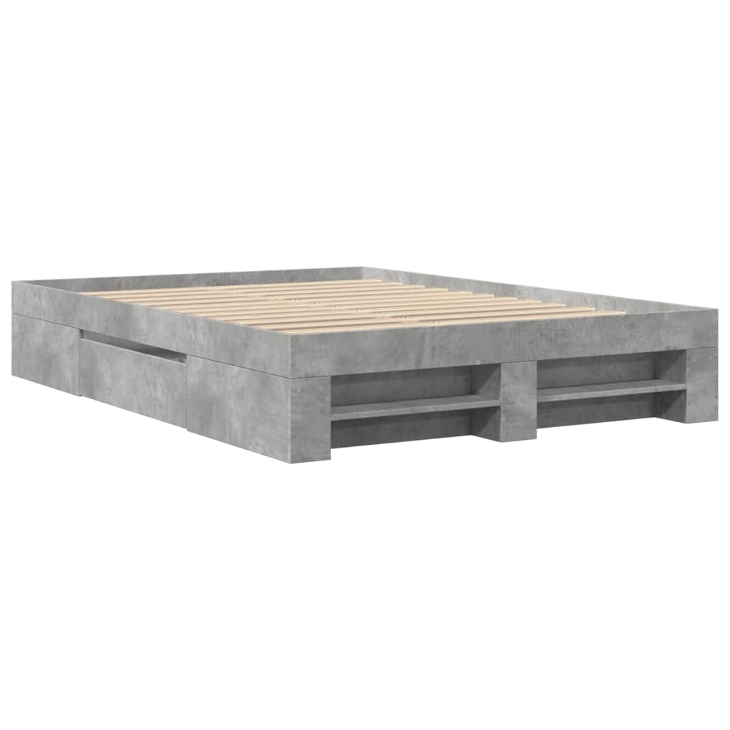 betonszürke szerelt fa ágykeret 135 x 190 cm