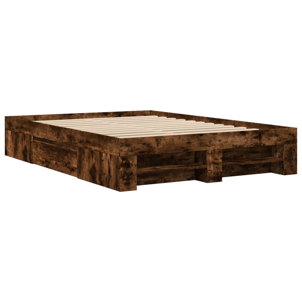 füstös tölgy színű szerelt fa ágykeret matrac nélkül 120x190 cm