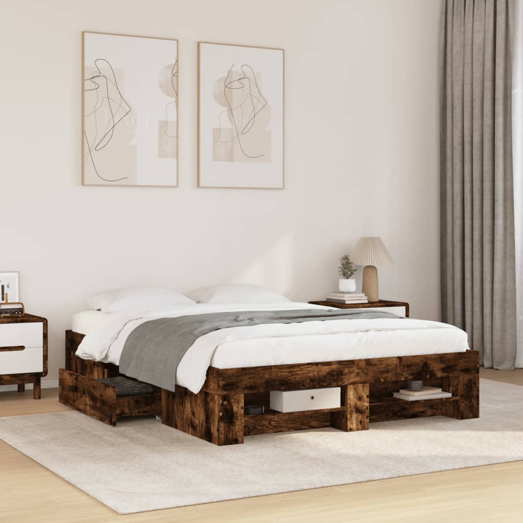 füstös tölgy színű szerelt fa ágykeret matrac nélkül 120x190 cm