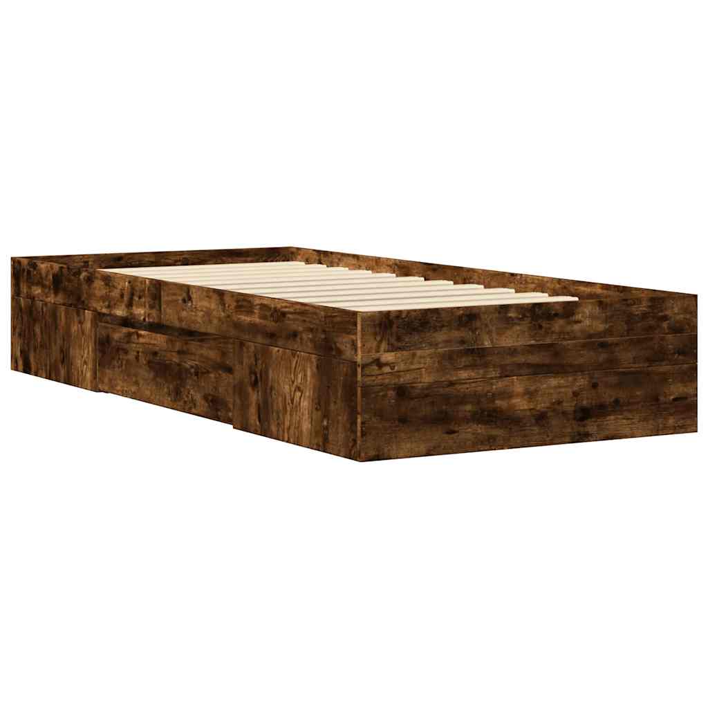 füstös tölgy színű szerelt fa ágykeret matrac nélkül 90x190 cm