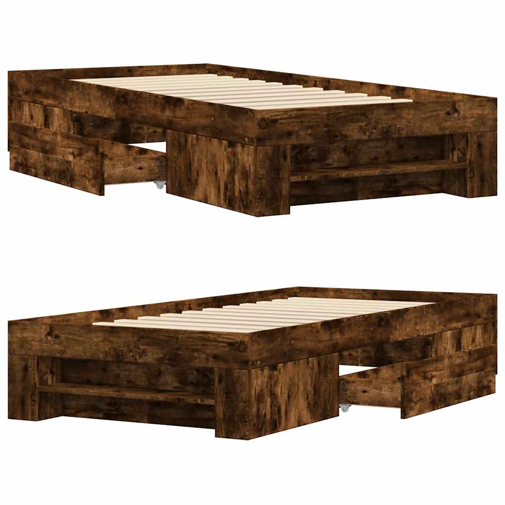 füstös tölgy színű szerelt fa ágykeret matrac nélkül 90x190 cm