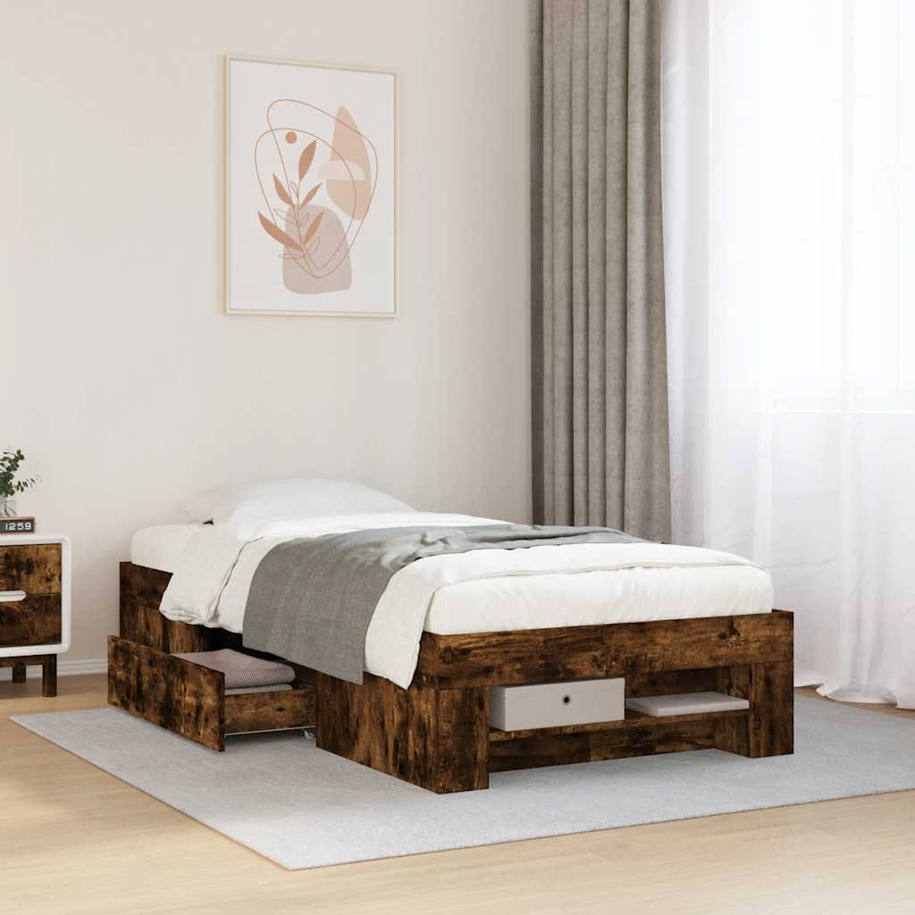 füstös tölgy színű szerelt fa ágykeret matrac nélkül 90x190 cm