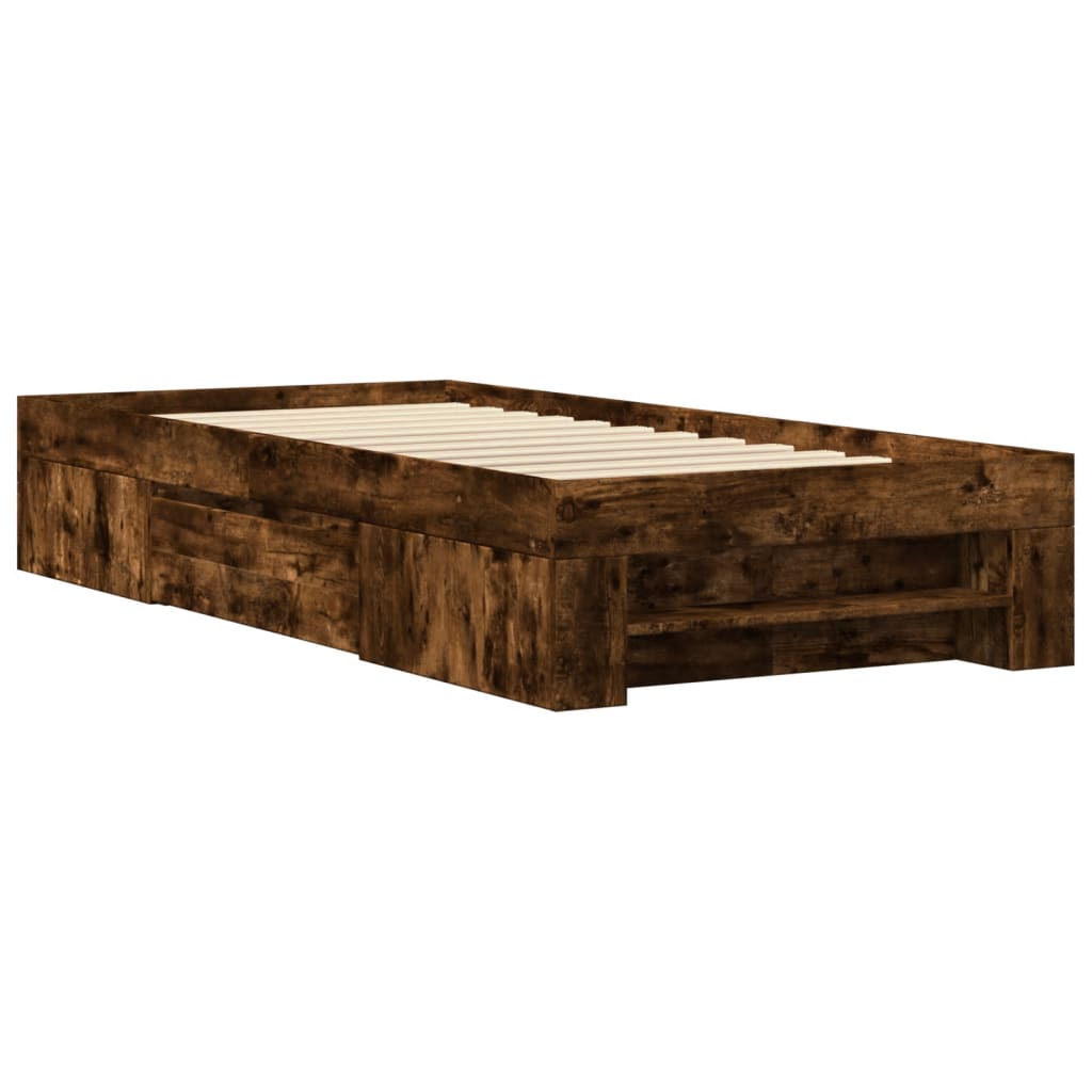 füstös tölgy színű szerelt fa ágykeret matrac nélkül 75x190 cm