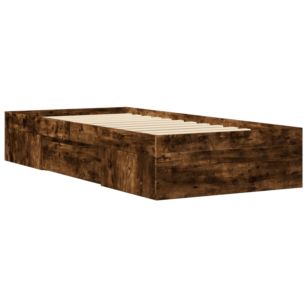 füstös tölgy színű szerelt fa ágykeret matrac nélkül 75x190 cm