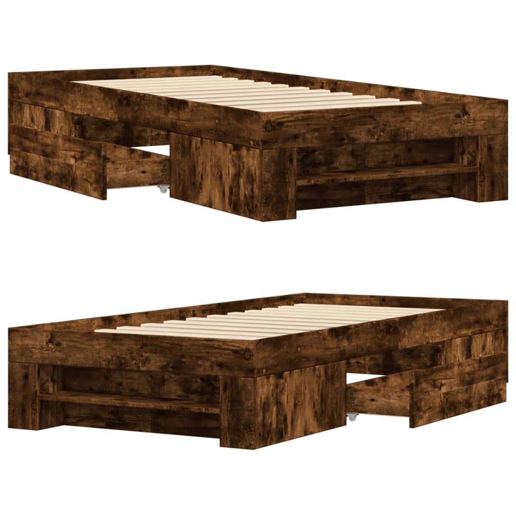 füstös tölgy színű szerelt fa ágykeret matrac nélkül 75x190 cm