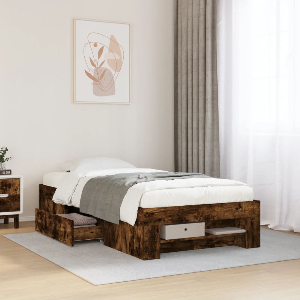 füstös tölgy színű szerelt fa ágykeret matrac nélkül 75x190 cm