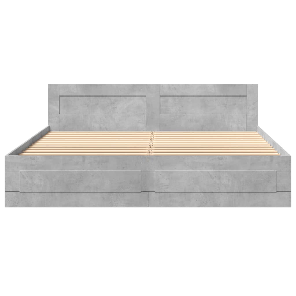 betonszürke szerelt fa ágykeret fejtámlával 200 x 200 cm
