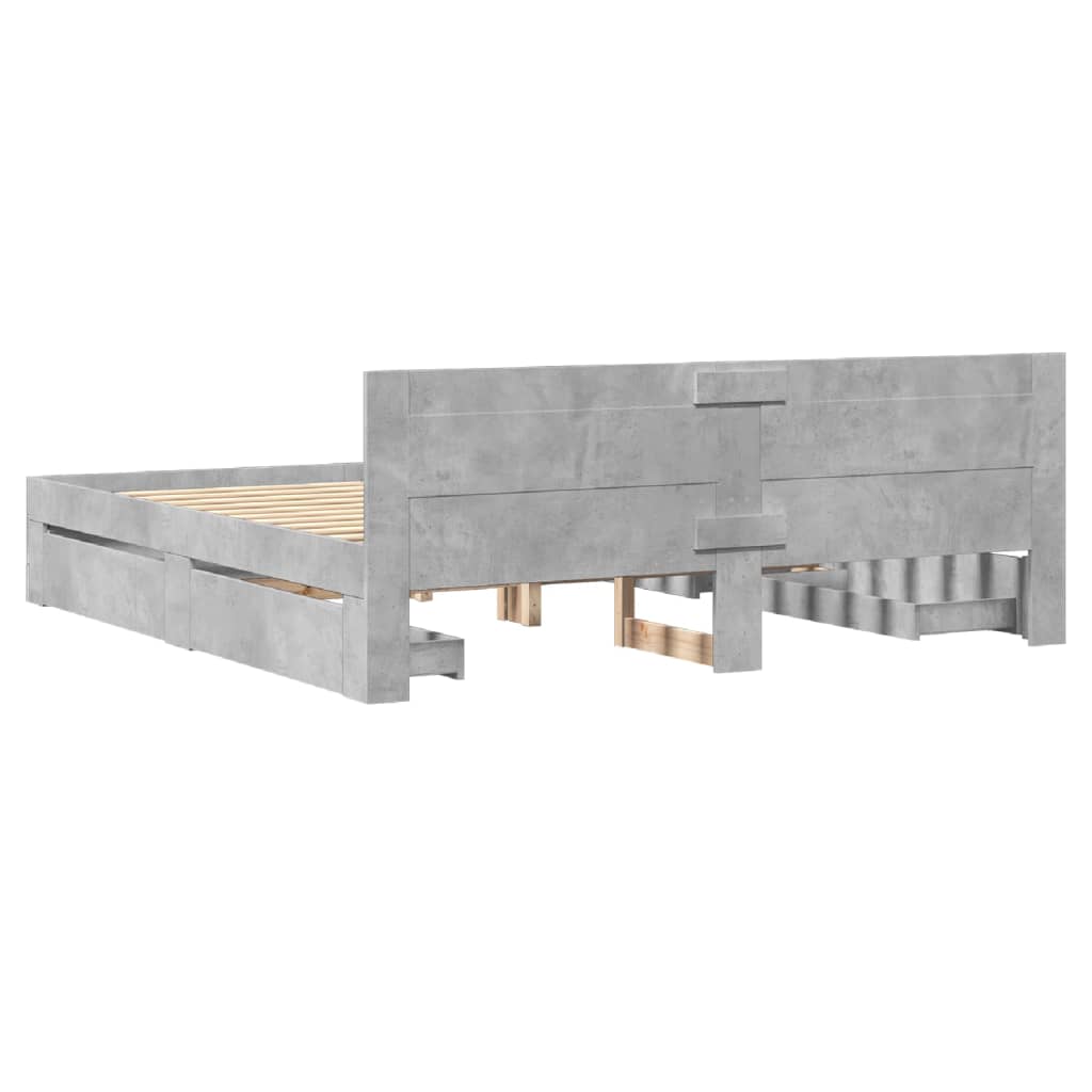 betonszürke szerelt fa ágykeret fejtámlával 200 x 200 cm