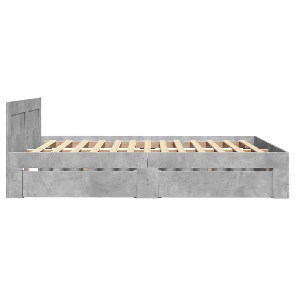 betonszürke szerelt fa ágykeret fejtámlával 120x200 cm