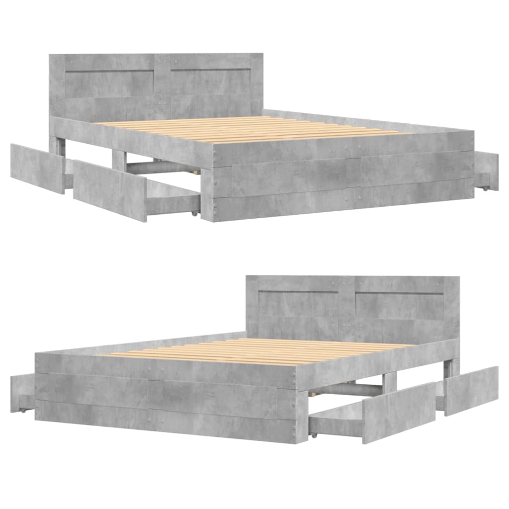 betonszürke szerelt fa ágykeret fejtámlával 120x200 cm