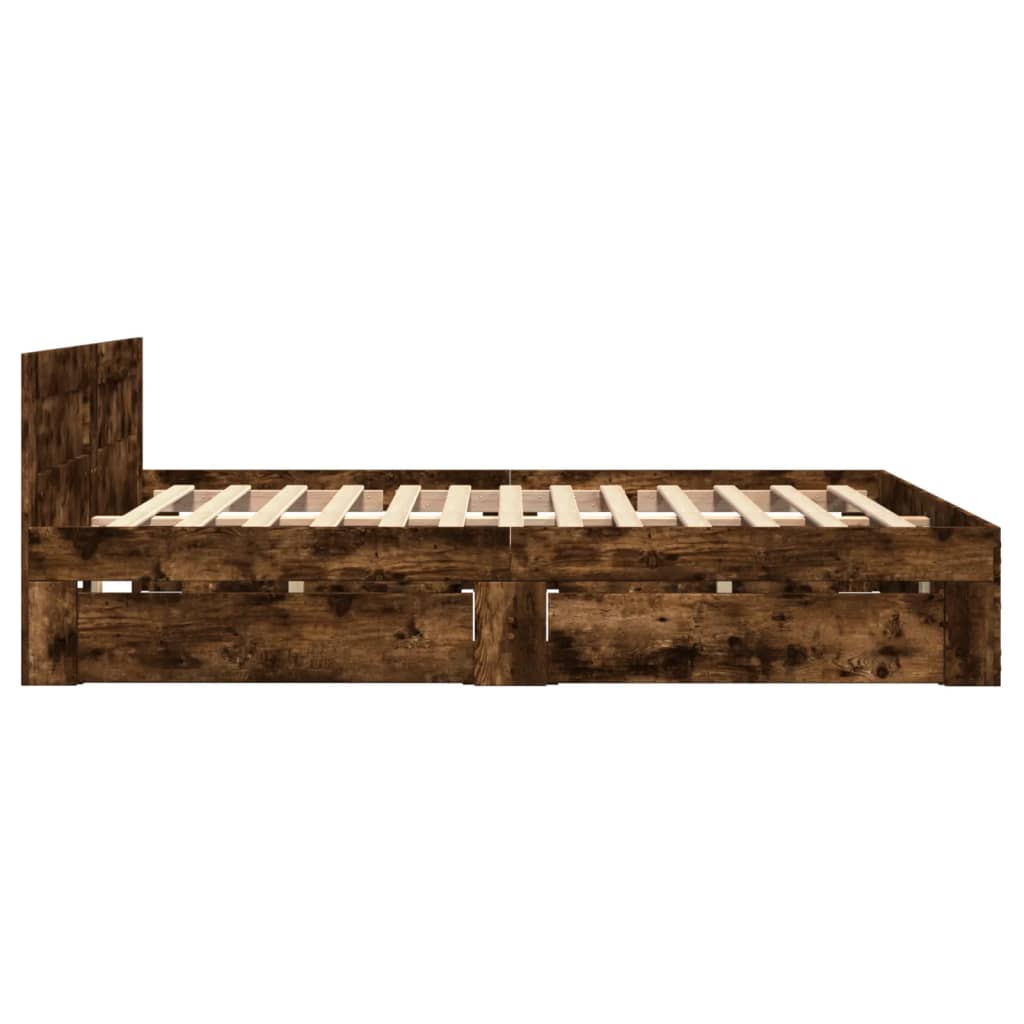 füstös tölgy színű szerelt fa ágykeret fejtámlával 120x200 cm