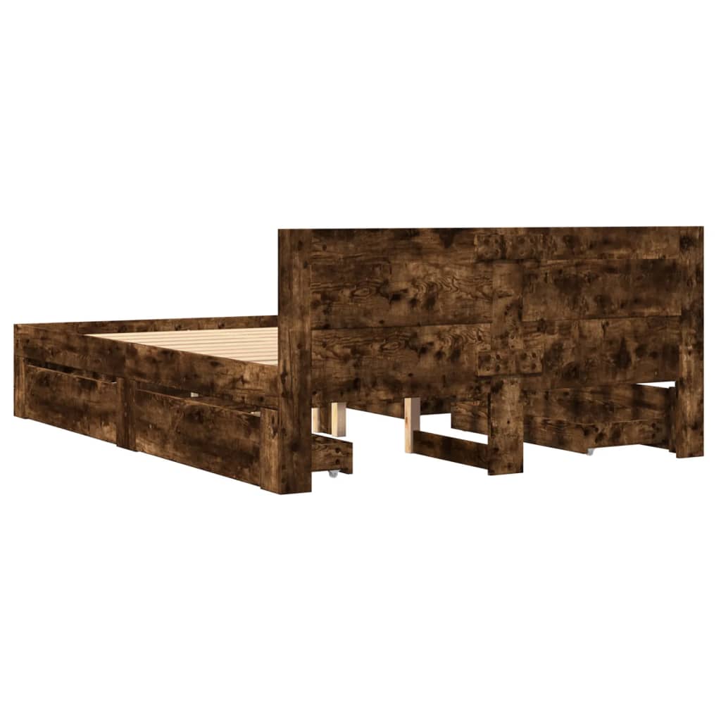 füstös tölgy színű szerelt fa ágykeret fejtámlával 120x200 cm