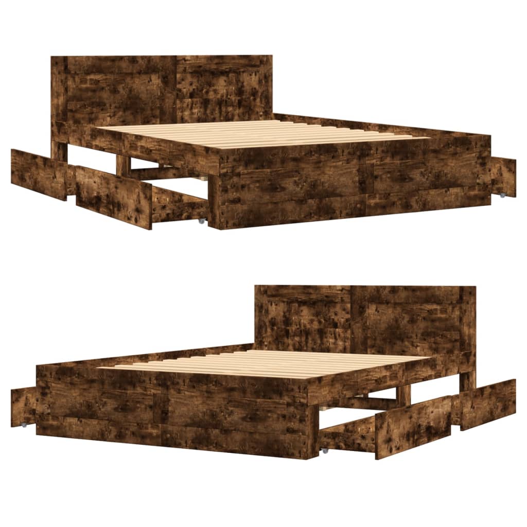 füstös tölgy színű szerelt fa ágykeret fejtámlával 120x200 cm