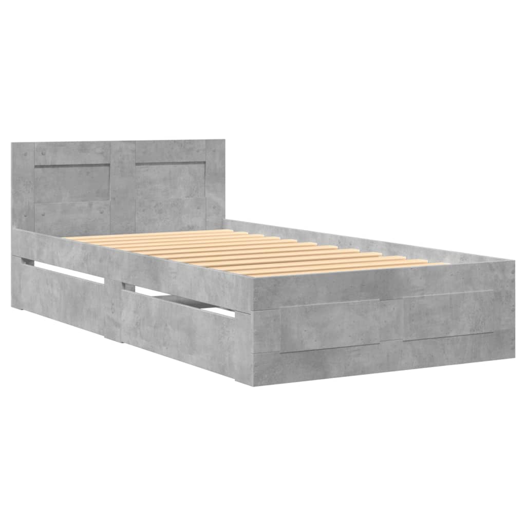 betonszürke szerelt fa ágykeret fejtámlával 90 x 200 cm