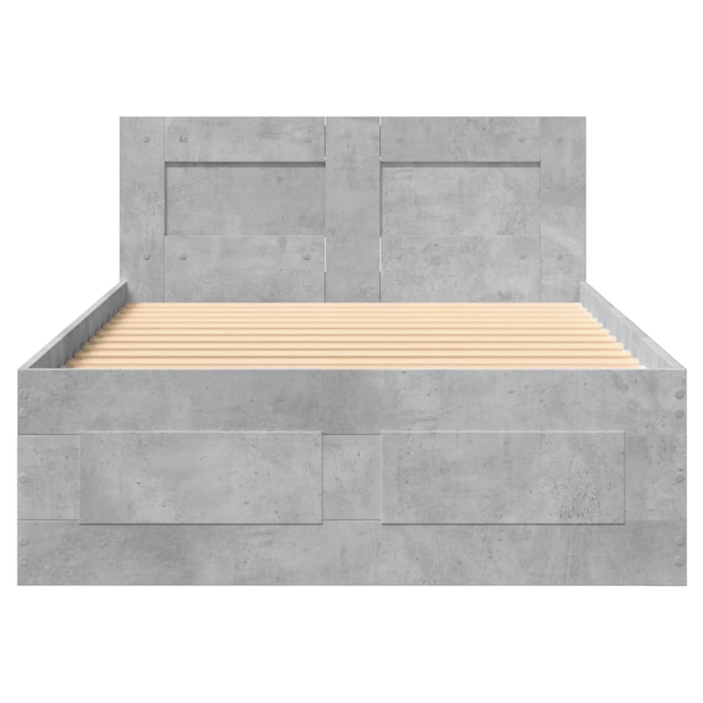betonszürke szerelt fa ágykeret fejtámlával 90 x 200 cm