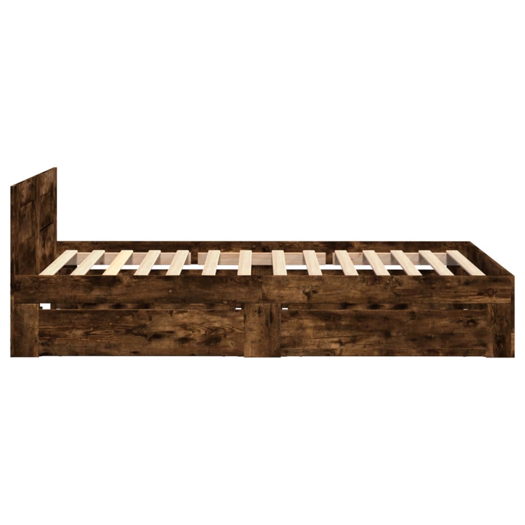 füstös tölgyszínű szerelt fa ágykeret fejtámlával 90 x 200 cm