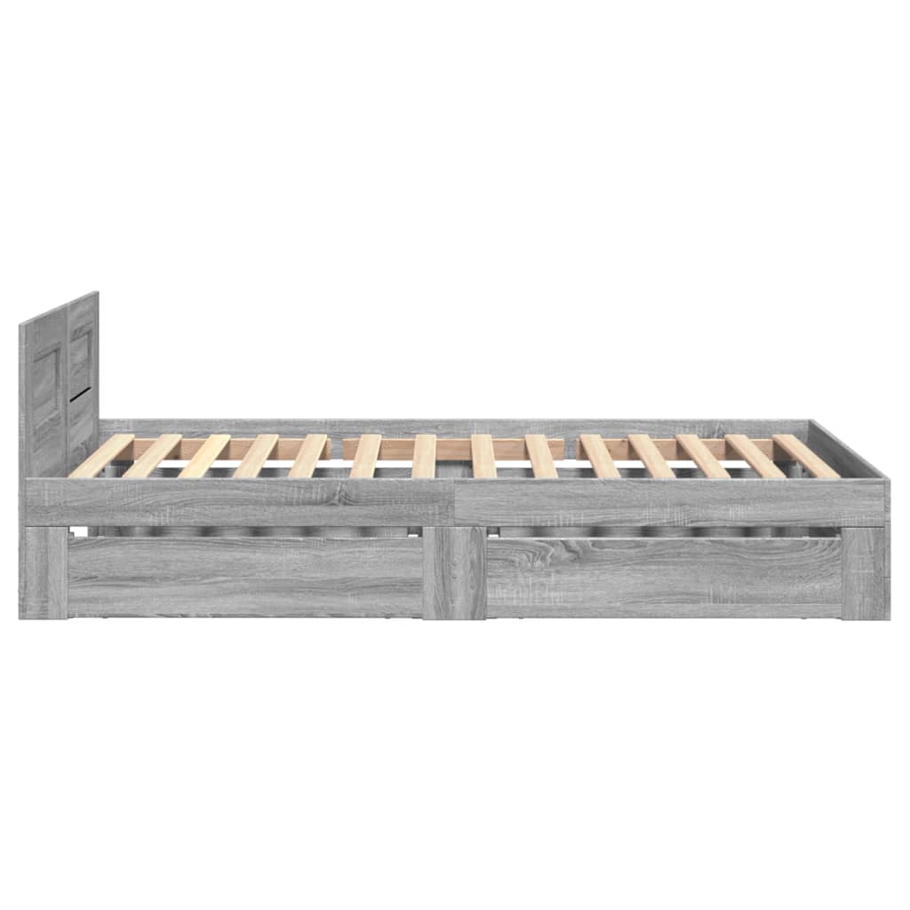 szürke sonoma színű szerelt fa ágykeret fejtámlával 90 x 200 cm