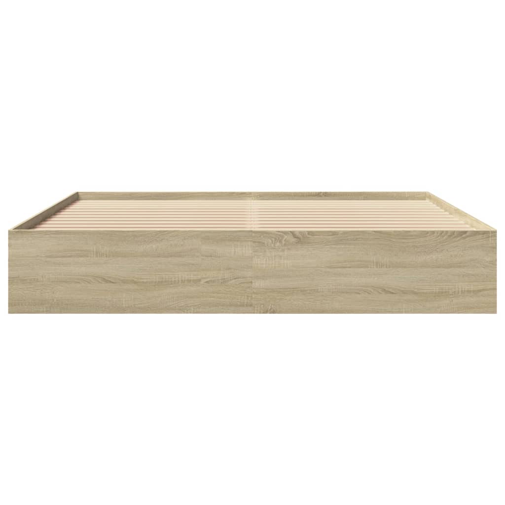 sonoma tölgyszínű szerelt fa ágykeret matrac nélkül 200x200 cm