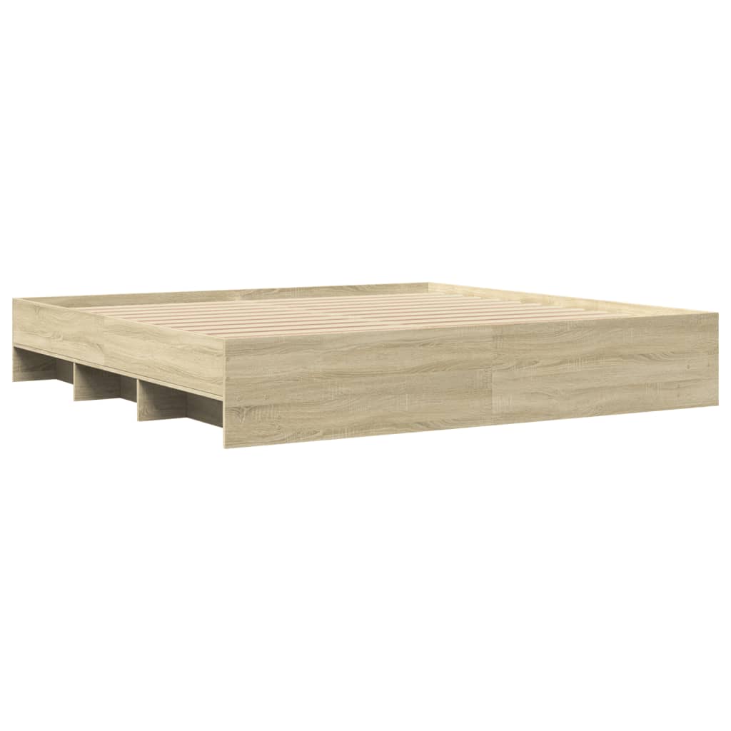 sonoma tölgyszínű szerelt fa ágykeret matrac nélkül 200x200 cm