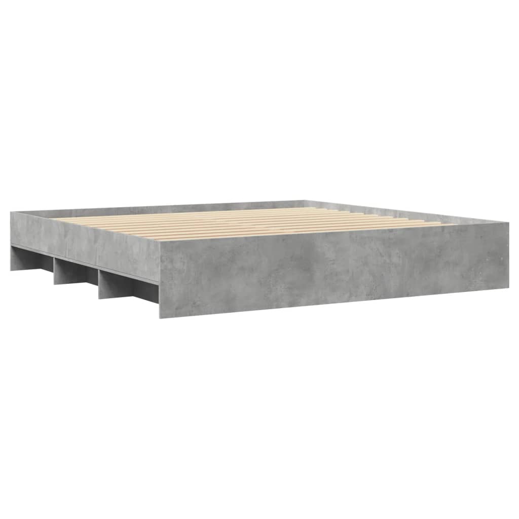 betonszürke szerelt fa ágykeret 200 x 200 cm