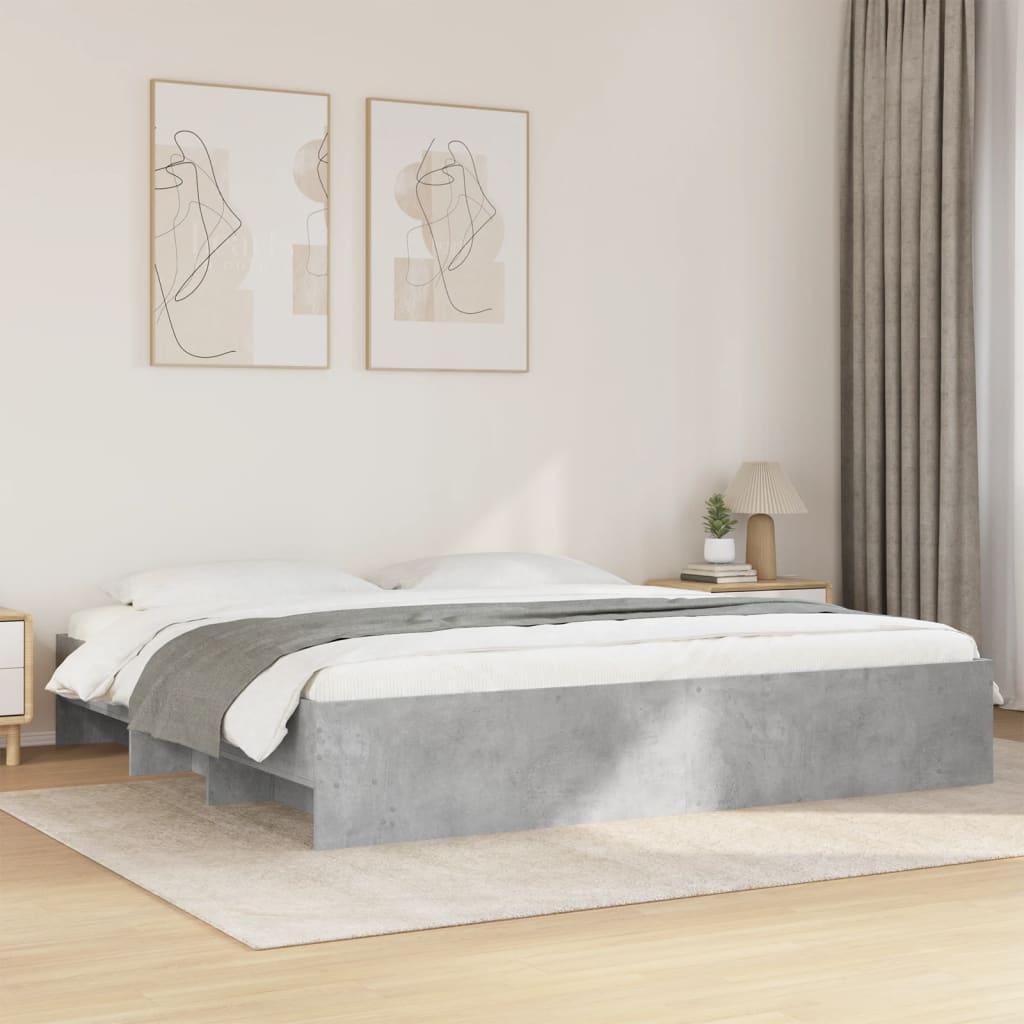 betonszürke szerelt fa ágykeret 200 x 200 cm