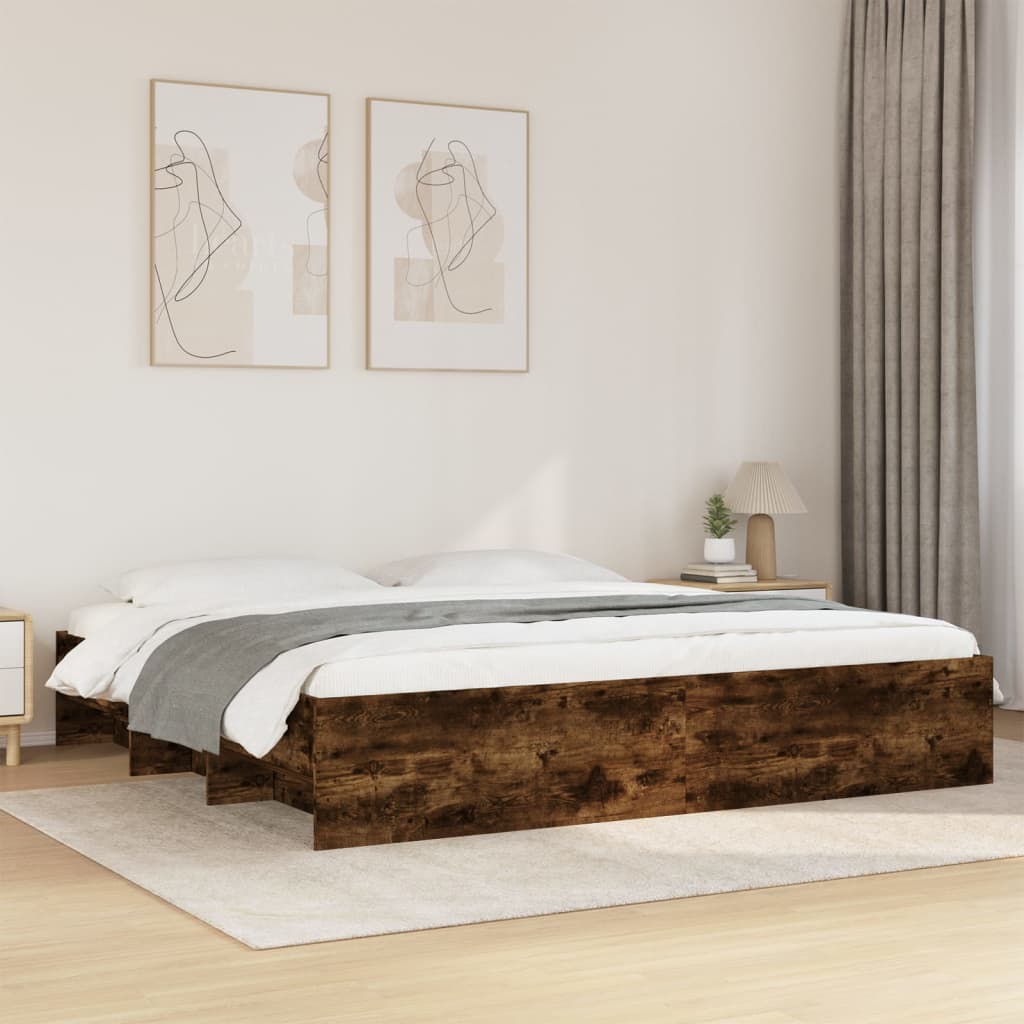 füstös tölgy színű szerelt fa ágykeret matrac nélkül 200x200 cm