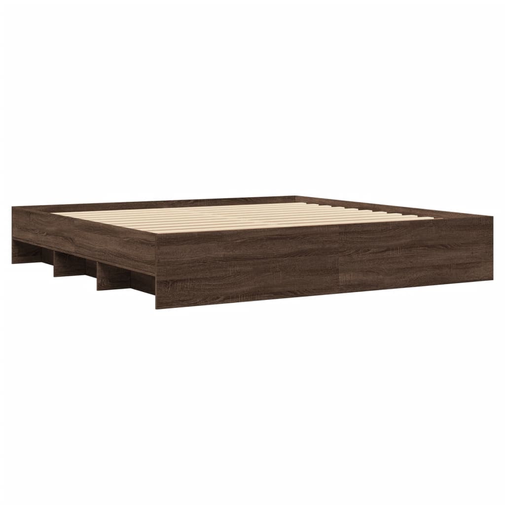 barna tölgy színű szerelt fa ágykeret matrac nélkül 200x200 cm