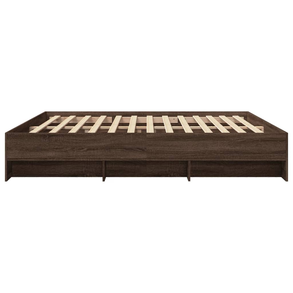 barna tölgy színű szerelt fa ágykeret matrac nélkül 200x200 cm