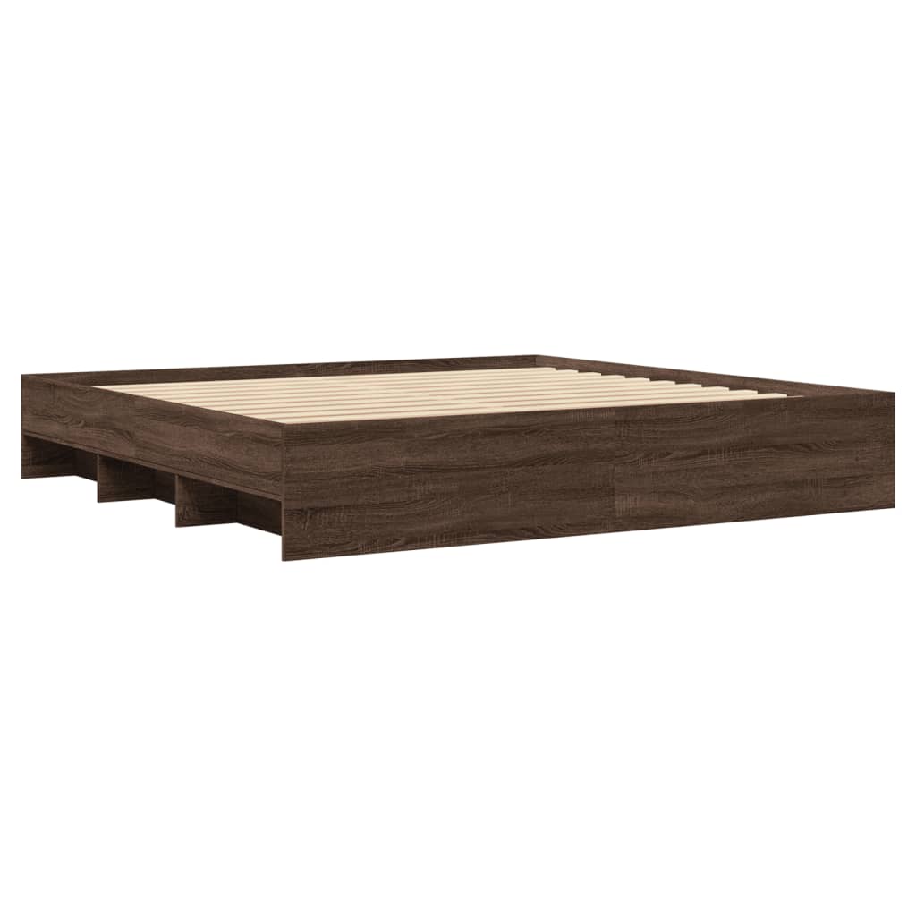barna tölgy színű szerelt fa ágykeret matrac nélkül 200x200 cm