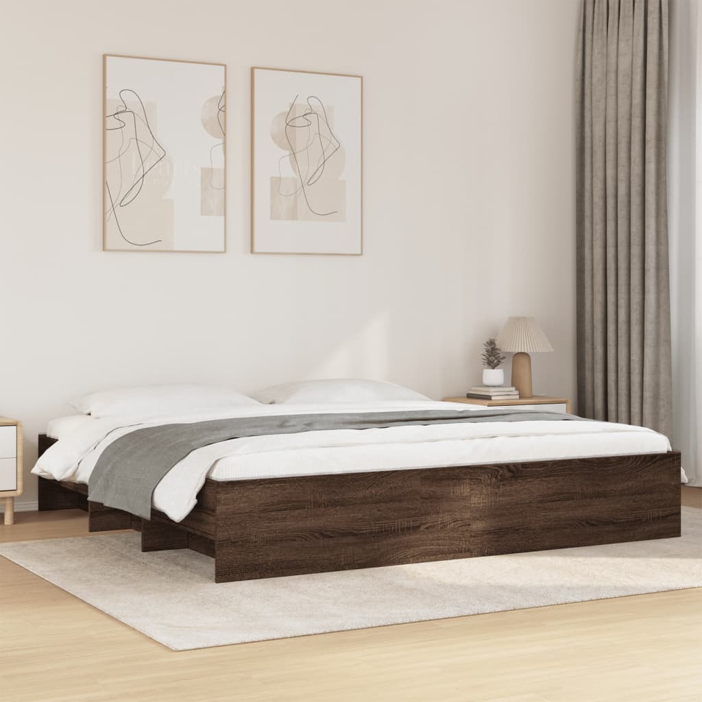 barna tölgy színű szerelt fa ágykeret matrac nélkül 200x200 cm