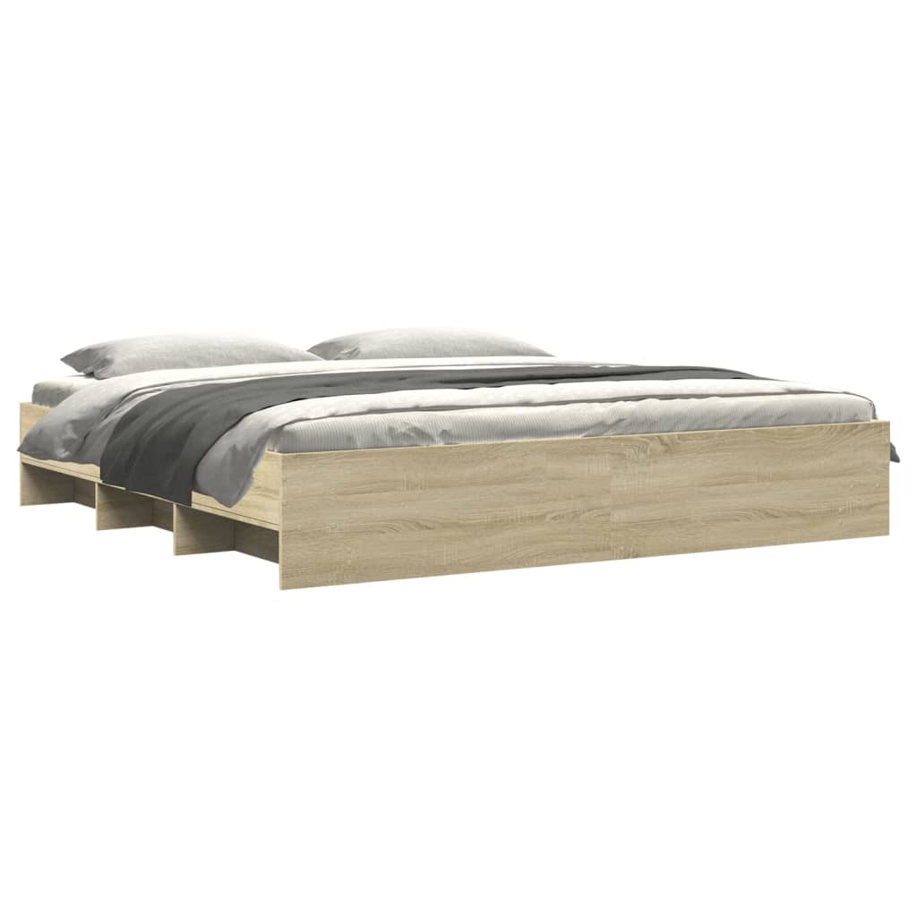 sonoma tölgy színű szerelt fa ágykeret matrac nélkül 180x200 cm