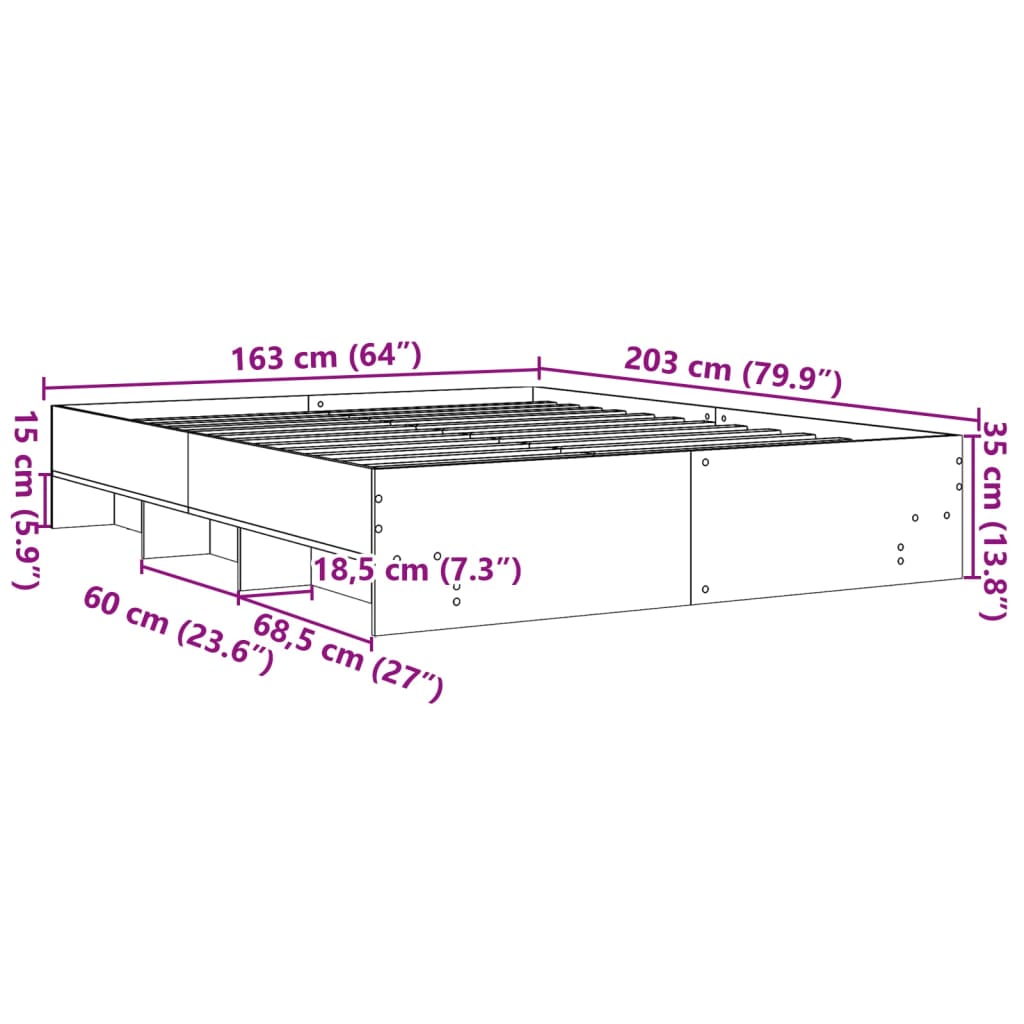 füstös tölgy színű szerelt fa ágykeret matrac nélkül 160x200 cm