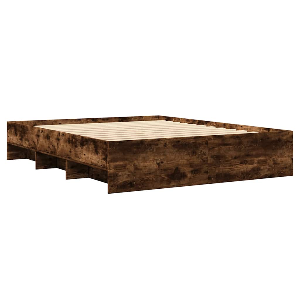 füstös tölgy színű szerelt fa ágykeret matrac nélkül 150x200 cm
