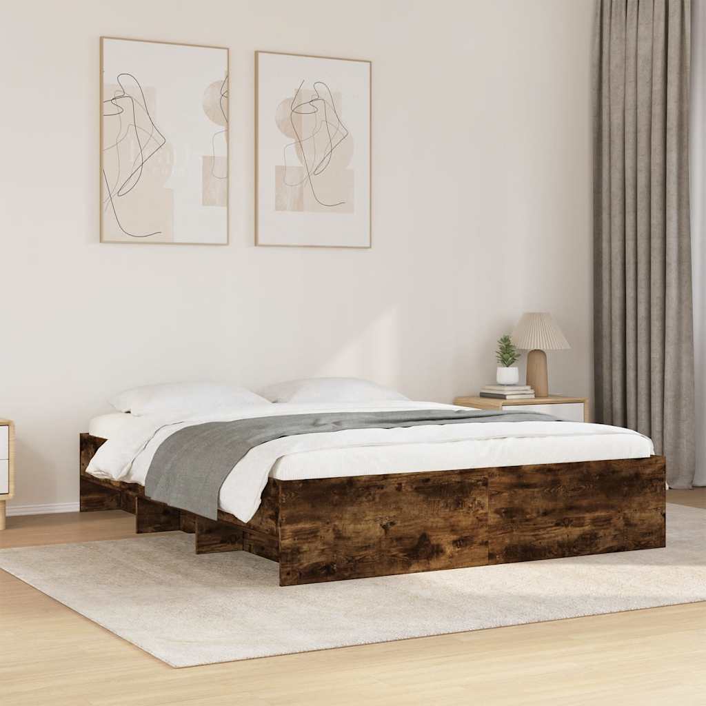 füstös tölgy színű szerelt fa ágykeret matrac nélkül 150x200 cm