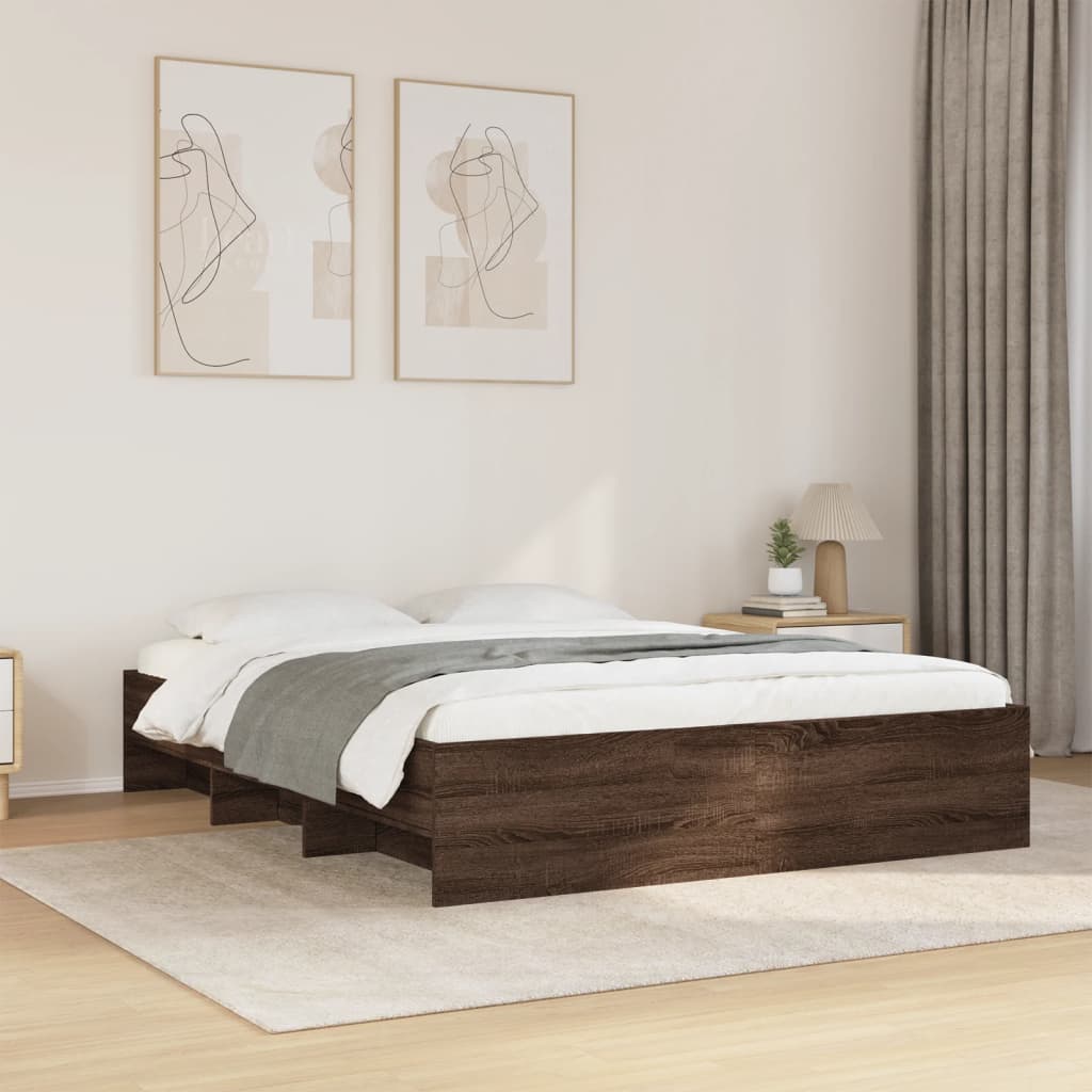barna tölgy színű szerelt fa ágykeret matrac nélkül 150x200 cm