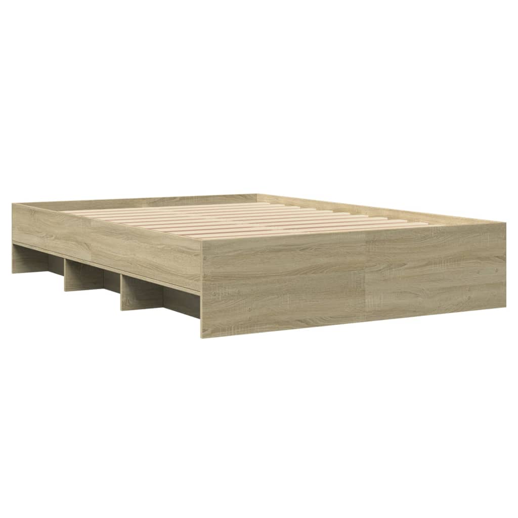 sonoma tölgy színű szerelt fa ágykeret matrac nélkül 120x200 cm