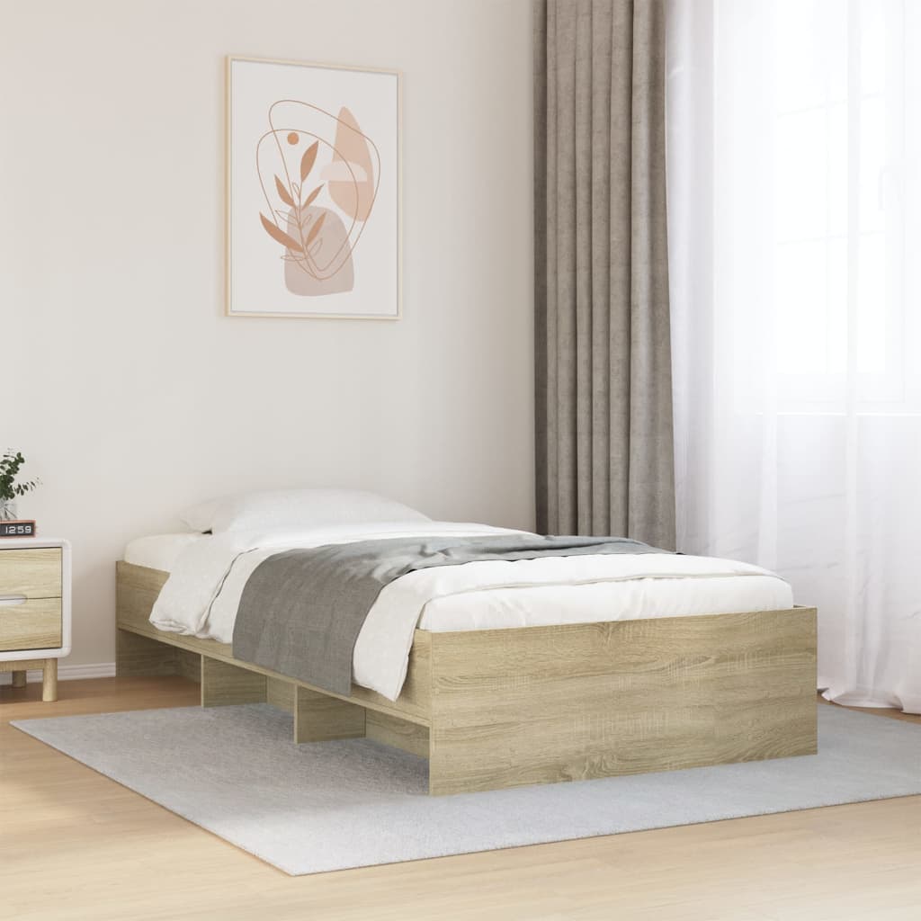 sonoma tölgy színű szerelt fa ágykeret matrac nélkül 100x200 cm