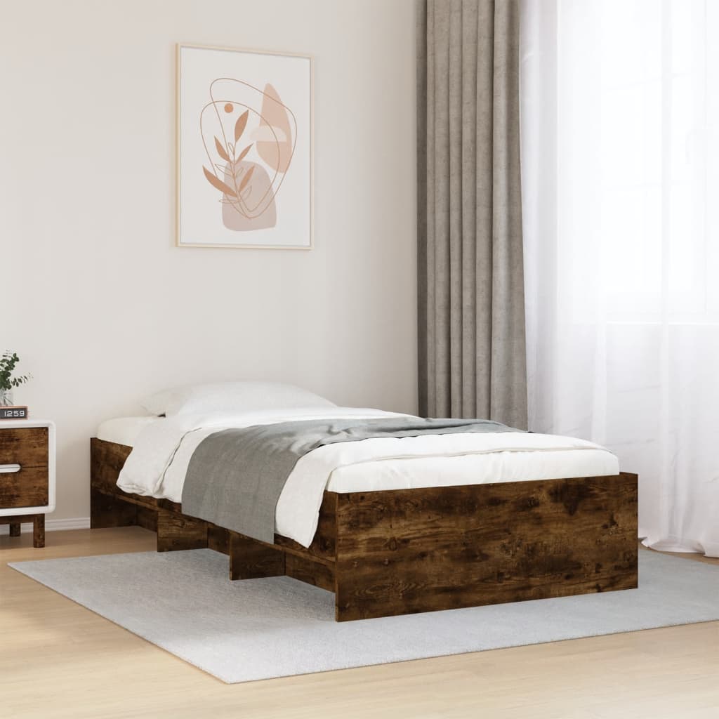 füstös tölgy színű szerelt fa ágykeret matrac nélkül 100x200 cm