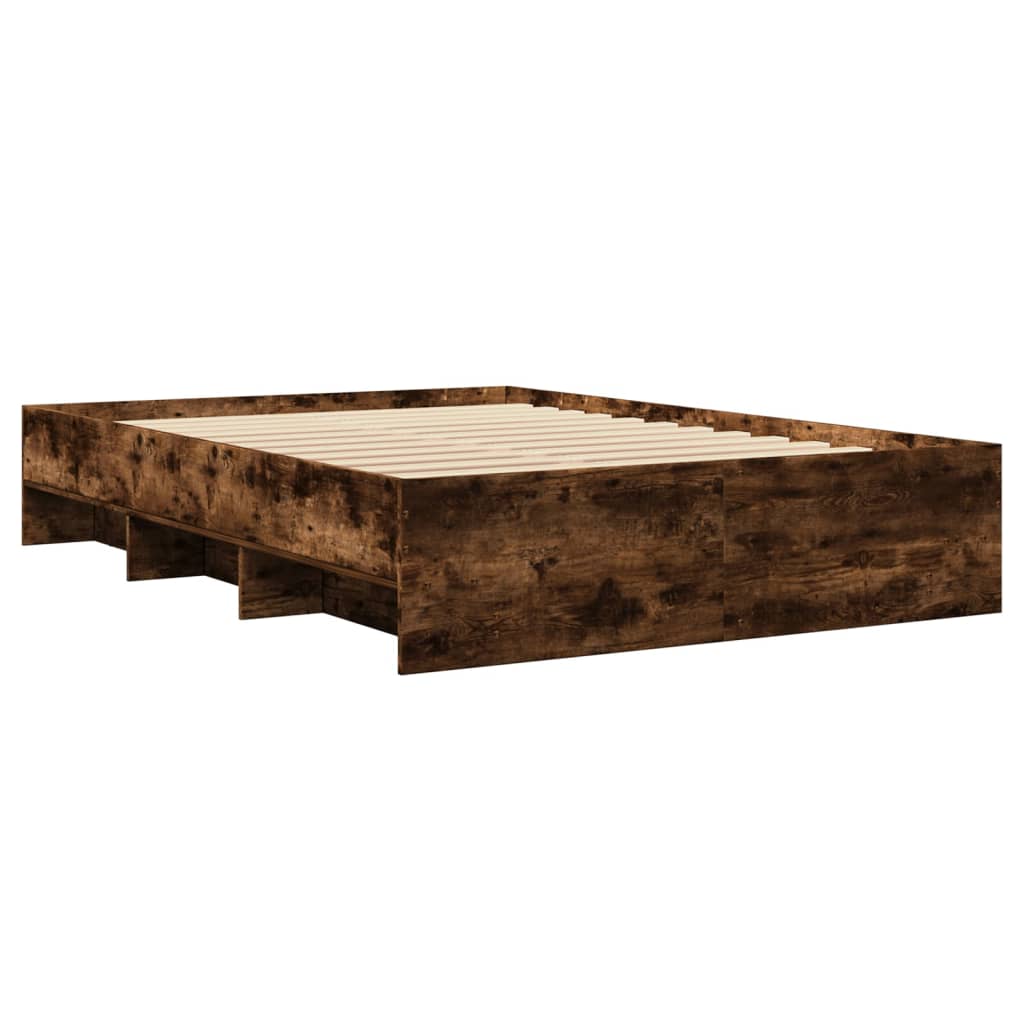 füstös tölgy színű szerelt fa ágykeret matrac nélkül 140x190 cm