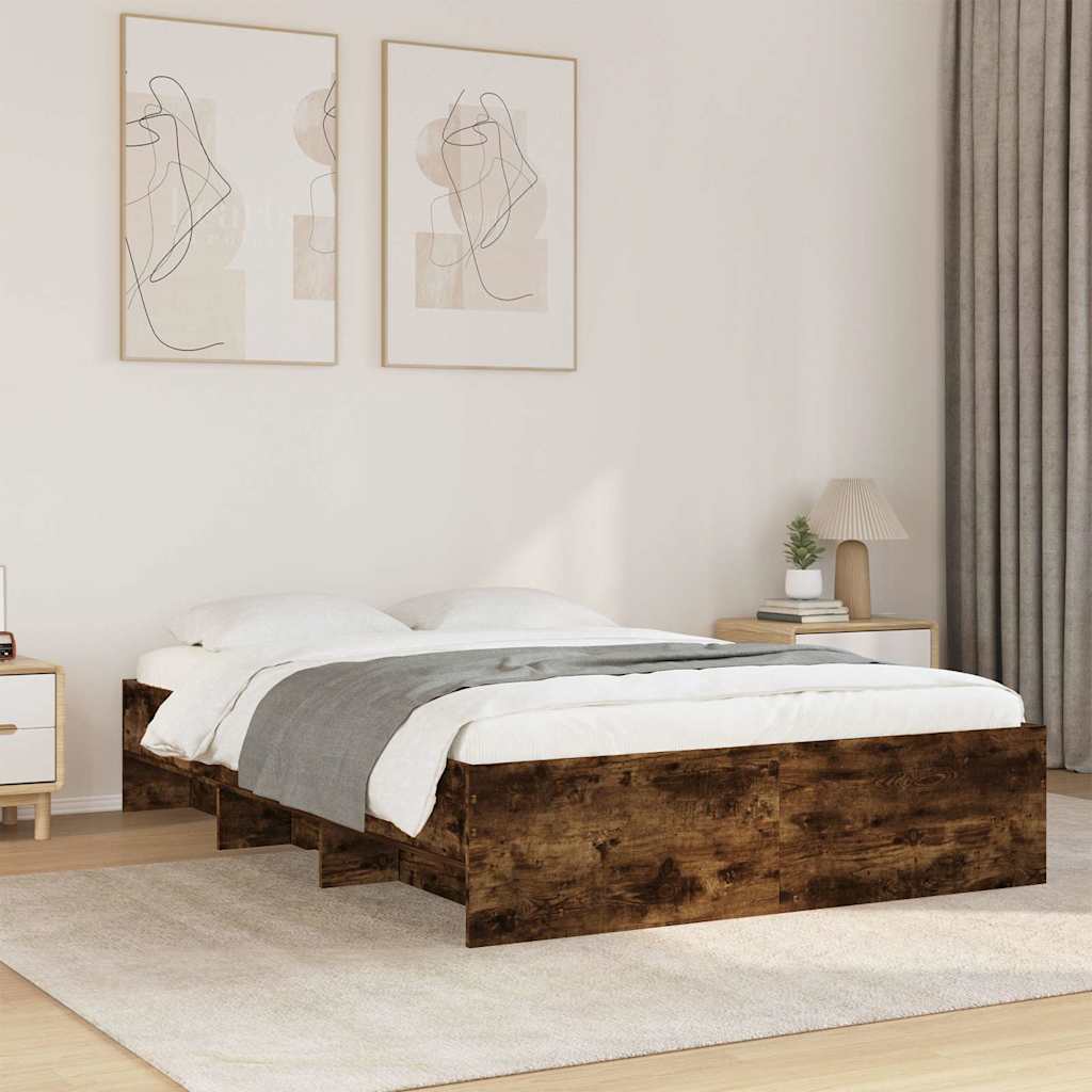 füstös tölgy színű szerelt fa ágykeret matrac nélkül 120x190 cm