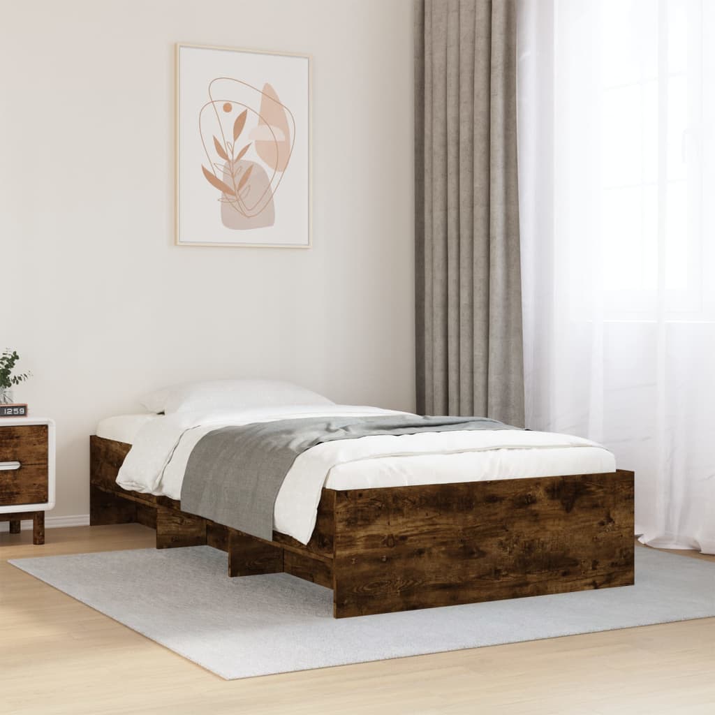 füstös tölgy színű szerelt fa ágykeret matrac nélkül 90x190 cm