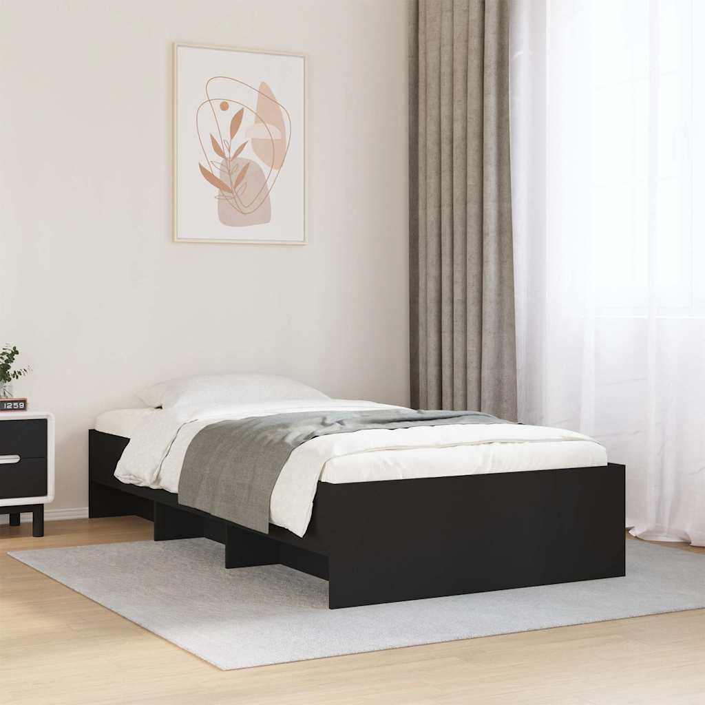 fekete szerelt fa ágykeret 75 x 190 cm