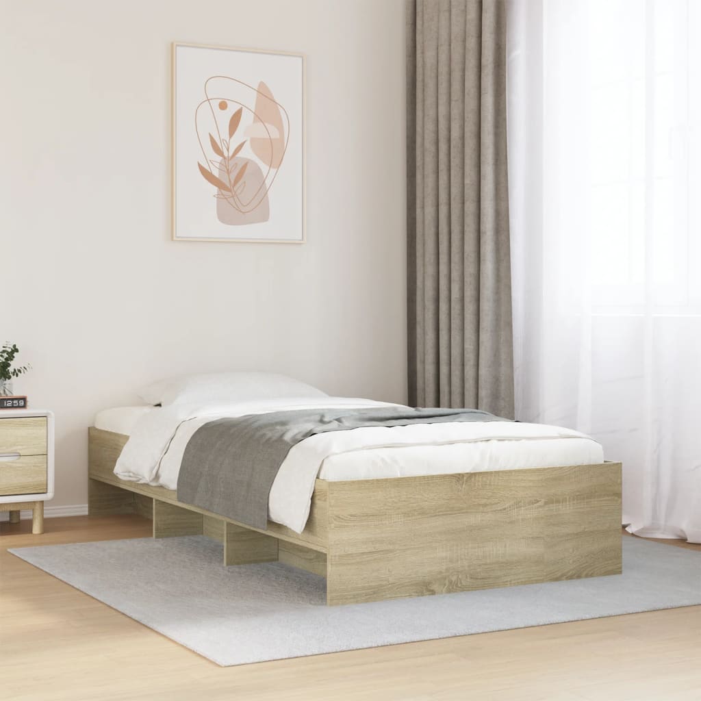 sonoma tölgy színű szerelt fa ágykeret matrac nélkül 75x190 cm