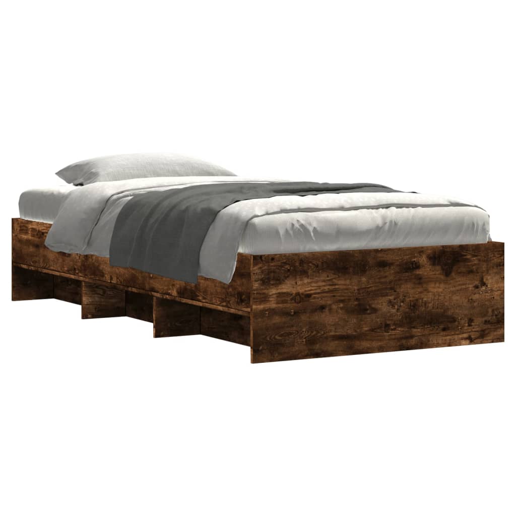 füstös tölgy színű szerelt fa ágykeret matrac nélkül 75x190 cm