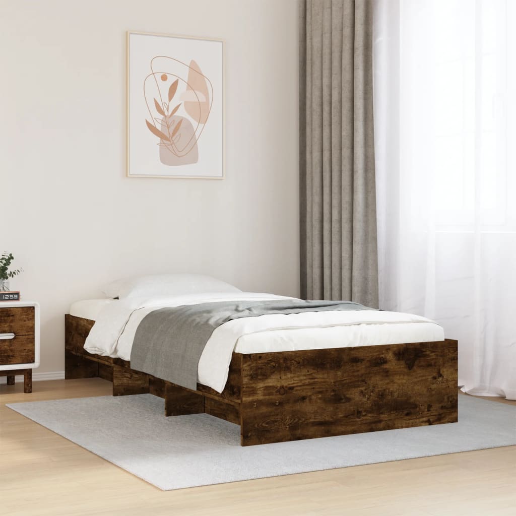füstös tölgy színű szerelt fa ágykeret matrac nélkül 75x190 cm